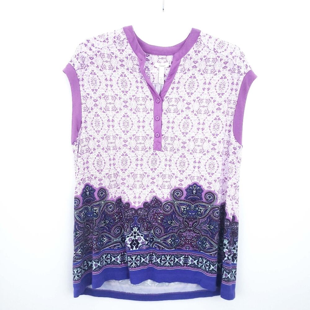 SOMA Short Sleeve Purple Paisley Design Pajama Top Medium - So Soft! Medium
